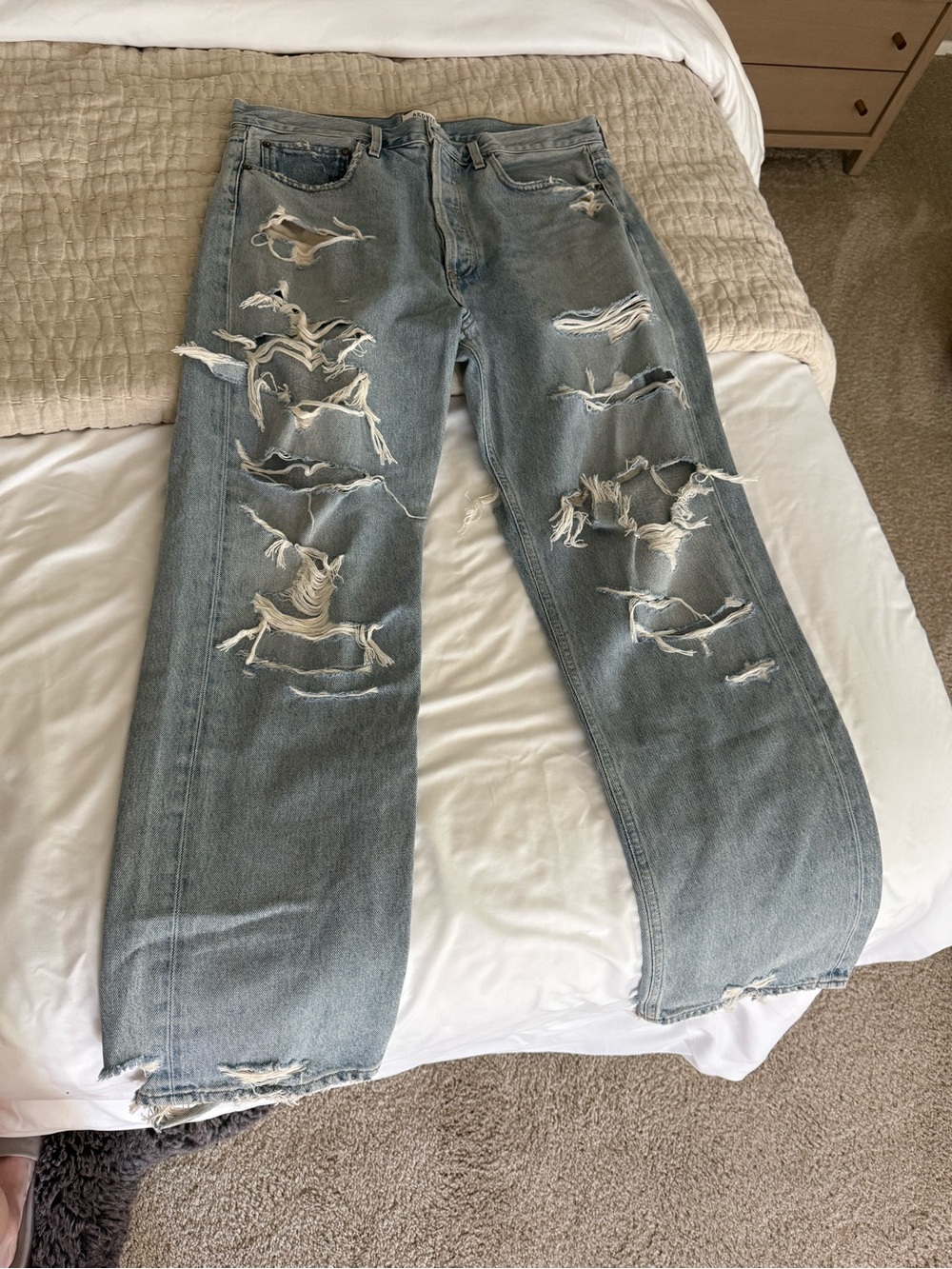 Agolde Light Wash Distressed Boyfriend Jeans